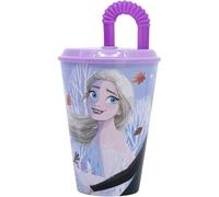 CARTOON Vaso con pajita para niños, vaso de plástico reutilizable semirrígido BPA Free capacidad 430 ml (Frozen)