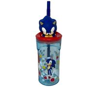 CARTOON Vaso con pajita Sonic 360 ml, taza reutilizable con tapa y figura 3D, botella para niños y adolescentes, antigoteo, 23 x 7,5 cm