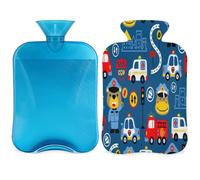 Cartoons - Botella de agua caliente para coche con cubierta de 2 L, bolsa de agua caliente de PVC de policía para manos y pies, alivio del dolor, compresa caliente y terapia fría