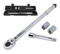 CARTREND Llave dinamométrica, ajustable hasta un máximo de 210 Nm, accionamiento cuadrado de 1/2, con llaves de vaso de 17/19 mm y extensión.