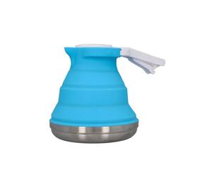 cartrend Hervidor de agua plegable para caravana, 1,5 litros de capacidad, plegable para ahorrar espacio, silicona, base de acero inoxidable, ideal para caravanas, viajes, 1 unidad, color azul