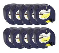 Cartridges Kingdom 10 Compatibles Cinta de Etiquetas para Dymo LetraTag 91202 S0721620 12mm x 4m Negro sobre Amarillo, plástico