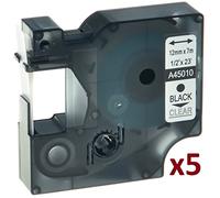 Cartridges Kingdom 5 Cintas de Etiquetas compatibles con Dymo D1 45010 (12mm x 7m) Negro sobre Transparente