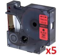 Cartridges Kingdom 5 Cintas de Etiquetas compatibles con Dymo D1 45017 (12mm x 7m) Negro sobre Rojo