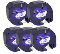 Cartridges Kingdom 5 Compatibles Cinta de Etiquetas para Dymo LetraTag 91201 S0721610 12mm x 4m Negro sobre Blanco, plástico