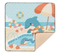 Carttoon Beach Dolphin Blue Cute Large Stylish Baby Gym & Activity Mat para interiores y exteriores, impermeable, tapete para patadas para bebés pequeños, 50 x 50 pulgadas