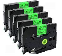 Cartucho de cintas de colores de 12 mm x 8 m, compatible con Brother P-Touch Tze y Tz, pack de 5 unidades , color TZe-D31 Black on Green Fluorescent