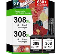 Cartucho de color 308XL 308 compatible con impresoras HP 308e Compatible con HP Envy 6110e, 6120e, 6122e, 6130, 6132e, 6532e (2 negros)