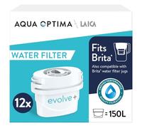 Cartucho de filtro de agua Aqua Optima - Evolve+ paquete de 12 (suministro para 12 meses), sistema de filtración en 5 etapas que reduce el cloro, compatible con las jarras de agua Brita y PerfectFit