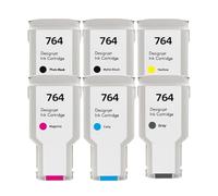 Cartucho de repuesto for impresora 764, compatible con HP Designjet T3500 C1Q17A, C1Q16A, C1Q13A, C1Q14A, C1Q15A, C1Q138A (incluida la tinta pigmentada)(764-300ml-MBK/PK/Y/M/C/GY)