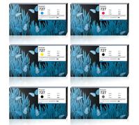 Cartucho de Tinta 300ML para HP 727 C1Q12A F9J76A F9J79A F9J80A F9J77A F9J78A Compatible para HP DesignJet T920 T930 T2500 T1500 T1530 T2530(Negro Mate Cian Negro Fotográfico Magenta Amarillo Gris)