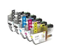 Cartucho de Tinta, Compatible con Brother, LC421 XL 421XL LC 421 | DCP-J1050DW, DCP-J1140DW, DCP-J1800DW, MFC-J1010DW, BK 15ml, C/Y/M 10ml, tinta dye, chip(5pcs)