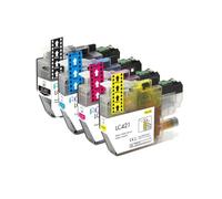Cartucho de Tinta, Compatible con Brother, LC421 XL 421XL LC 421 | DCP-J1050DW, DCP-J1140DW, DCP-J1800DW, MFC-J1010DW, BK 15ml, C/Y/M 10ml, tinta dye, chip(4pcs (1SET))