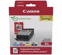 Canon + 10x15 cm Fotoglanzpapier Plus II 50 Blatt Value Pack negro / cian / magenta / amarillo Original CLI-581 XL