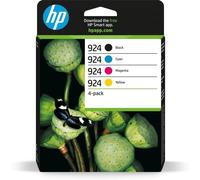 HP 924 Negro, Cian, Magenta, Amarillo, Pack de 4 Cartuchos Tinta Originales | Compatible con OfficeJet Pro Serie 8120 e 8130, 500 páginas (6C3Z1NE)