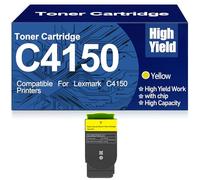 Cartucho de tóner C4150 Negro, Cian, Amarillo y Magenta 24B6519 24B6516 24B6517 24B6518 Cartuchos de tóner de Alto Rendimiento compatibles para Lexmark C4150 Impresoras,C4150-Yellow
