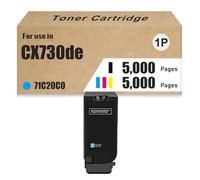 Cartucho De Tóner De Alto Rendimiento CX730de 71C20K0 71C20C0 71C20M0 71C20Y0 Compatible con Impresoras Lexmark CS730de CS735de CX730de CX735adse CX737adzse, 5000 Páginas,Cyan-1 Set