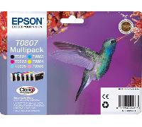 Cartuchos de tinta original Epson en multipack Colibrí Claria T0807-6 colores: Negro, cian, cian claro, magenta claro, magenta, amarillo - 6 נ7,4 ml