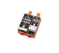 Cartucho PGI-35 CLI-36, Compatible con Canon, IP100 | Juego de cartuchos negro y tricolor con tinta colorante para impresoras IP100B iP110 P100 TR150(2pcs)