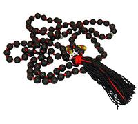 Cartucho Recargable Mala Lava Negro Nudo Rojo Adorno Plateado y Amuleto Piedra negra, 108 cuenats (M243)