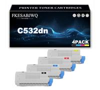 Cartucho Tóner C532dn, Compatible 46490608 46490607 46490606 46490605 | para OKI C532dn C542dn MC573dn MC563dn Impresoras,4 Colors-1 Pack
