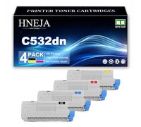 Cartucho Tóner C532dn, Compatibles 46490605 46490606 46490607 46490608 | para OKI MC563dn MC573dn C532dn C542dn Impresoras,4 Colors-1 Pack