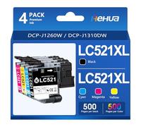 Cartuchos de Impresora LC521 Compatibles para Brother LC521 Cartuchos | LC 521 LC521VAL Compatibles para Brother DCP-J1310DW DCP-J1360DW DCP-J1460DW DCP-J1313DW DCP-J1260W 521BK, 521C, 521M, 521Y