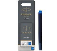 Cartuchos de recarga de tinta para plumas estilográficas Parker | Largo | Tinta QUINK azul lavable | 10 unidades (blíster)