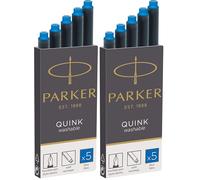 Cartuchos de recarga de tinta para plumas estilográficas Parker | Largo | Tinta QUINK azul lavable | 5 unidades (Paquete de 2)