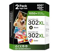 Cartuchos de tinta 302XL compatibles con HP 302XL negro y de color para HP Envy 4527 4520 4522 4523 4524 OfficeJet 5230 3835 4650 3831 DeskJet 3630 3636 3632 (negro y tricolor, 2 unidades) - Paquete