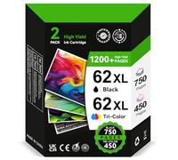 Cartuchos de Tinta 62 XL Negro/Color - 750/450+ Páginas, Reemplazo para Cartucho HP 62 Originales, Tinta Impresoras 62 XL Compatible con HP Envy 5540 5640 7640 5544 5646 OfficeJet 200 250 5742 5740