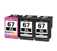 Cartuchos de tinta 67XL (paquete de 3, 2 negros/1 tricolor) - Compatibles con HP 67 para Envy 6010e, 6030e, 6455, 6458 y Deskjet 1255, 2722, 4122,