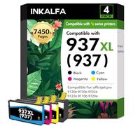 Cartuchos de Tinta 937 9720e Multipack Compatible para HP937 XL 9730e 937e 937XL para Cartuchos de Impresora HP OfficeJet Pro 9720e 9730e 9120e 9132e 9122e 9110b 9120b (Negro Cian Magenta Amarillo)
