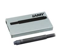 Cartuchos de tinta LAMY T10 con gran capacidad de tinta, aptos para todos los modelos de plumas estilográficas LAMY. Contenido: 1,25 ml por cartucho. 5 unidades por paquete. Color de la tinta: negro