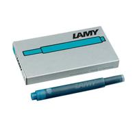 Cartuchos de tinta LAMY T10 con gran capacidad de tinta, aptos para todos los modelos de plumas estilográficas LAMY. Contenido: 1,25 ml por cartucho. 5 uds por paquete. Color de la tinta: turquesa