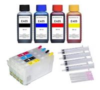 Cartuchos de tinta recargables con chips de reinicio automático 405 XL + 4 x 100 ml de tinta compatible con Epson Workforce WF-7310, 7830, 7835, 7840, Pro WF-3820, 3825, 4820, 4825, 4830