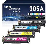 Cartuchos de tóner 305A, paquete combinado de 4 piezas, negro, cian, magenta, amarillo, repuesto de alto rendimiento para HP 305A 305X para impresora Color LaserJet Pro 400 Color M451dw M451dn M451nw
