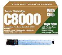 Cartuchos de tóner C8000 Reemplazo Compatible 106R04050 106R04051 106R04052 106R04053 Tóner Negro Amarillo Magenta Cian Alta Capacidad para Xerox Versalink C8000 Impresoras,Cyan-C8000