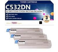 Cartuchos de Tóner Compatibles C532DN para Oki C532dn C542dn MC573dn MC563dn Impresoras, Alto Rendimiento Estimado 7000 Páginas,Black- 3 Pack
