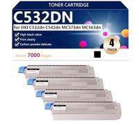 Cartuchos de Tóner Compatibles C532DN para Oki C532dn C542dn MC573dn MC563dn Impresoras, Alto Rendimiento Estimado 7000 Páginas,Black- 4 Pack