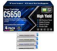 Cartuchos de tóner compatibles C5650 43865708 43865707 43865706 43865705 con Chip Alta Capacidad y Alto Rendimiento para Oki C5650n C5750n C5650dn C5750dn C5500n C5800Ldn,4Pack-C5650