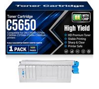 Cartuchos de tóner compatibles C5650 43865708 43865707 43865706 43865705 con Chip Alta Capacidad y Alto Rendimiento para Oki C5650n C5750n C5650dn C5750dn C5500n C5800Ldn,Cyan-C5650