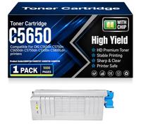 Cartuchos de tóner compatibles C5650 43865708 43865707 43865706 43865705 con Chip Alta Capacidad y Alto Rendimiento para Oki C5650n C5750n C5650dn C5750dn C5500n C5800Ldn,Yellow-C5650