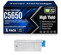 Cartuchos de tóner compatibles C5650 43865708 43865707 43865706 43865705 con Chip Alta Capacidad y Alto Rendimiento para Oki C5650n C5750n C5650dn C5750dn C5500n C5800Ldn,Black-C5650