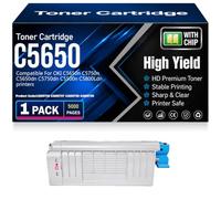 Cartuchos de tóner compatibles C5650 43865708 43865707 43865706 43865705 con Chip Alta Capacidad y Alto Rendimiento para Oki C5650n C5750n C5650dn C5750dn C5500n C5800Ldn,Magenta-C5650