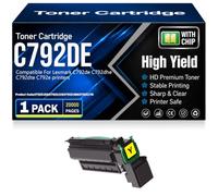 Cartuchos de tóner compatibles C792DE (C792X1KG/C792X1CG/C792X1MG/C792X1YG) con Chip, Alta Capacidad y Alto Rendimiento para Lexmark C792dhe C792dte C792e,Yellow-C792DE