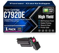 Cartuchos de tóner compatibles C792DE (C792X1KG/C792X1CG/C792X1MG/C792X1YG) con Chip, Alta Capacidad y Alto Rendimiento para Lexmark C792dhe C792dte C792e,Magenta-C792DE
