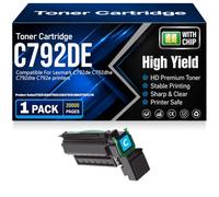 Cartuchos de tóner compatibles C792DE (C792X1KG/C792X1CG/C792X1MG/C792X1YG) con Chip, Alta Capacidad y Alto Rendimiento para Lexmark C792dhe C792dte C792e,Cyan-C792DE