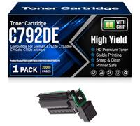 Cartuchos de tóner compatibles C792DE (C792X1KG/C792X1CG/C792X1MG/C792X1YG) con Chip, Alta Capacidad y Alto Rendimiento para Lexmark C792dhe C792dte C792e,Black-C792DE