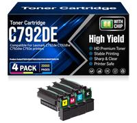 Cartuchos de tóner compatibles C792DE (C792X1KG/C792X1CG/C792X1MG/C792X1YG) con Chip, Alta Capacidad y Alto Rendimiento para Lexmark C792dhe C792dte C792e,4Pack-C792DE